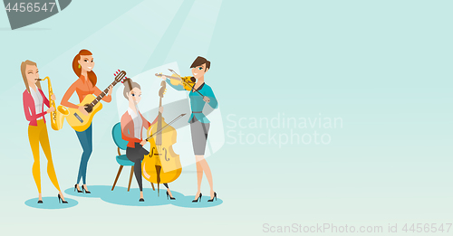 Image of Band of musicians playing musical instruments.