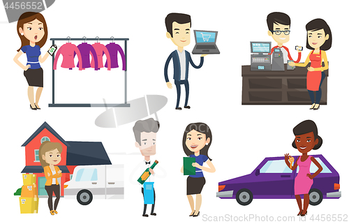 Image of Vector set of shopping people characters.