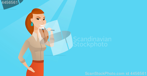 Image of Woman brushing teeth vector illustration.