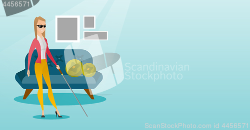 Image of Blind woman with a stick vector illustration.