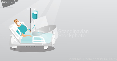 Image of Patient lying in hospital bed with oxygen mask.