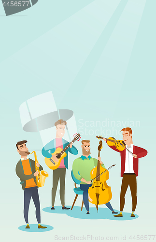 Image of Band of musicians playing musical instruments.