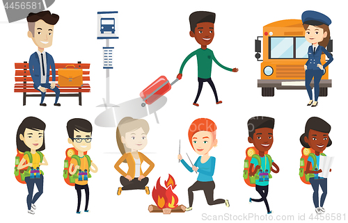 Image of Transportation vector set with people traveling.