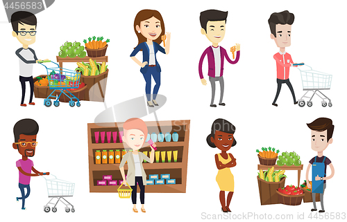 Image of Vector set of shopping people characters.