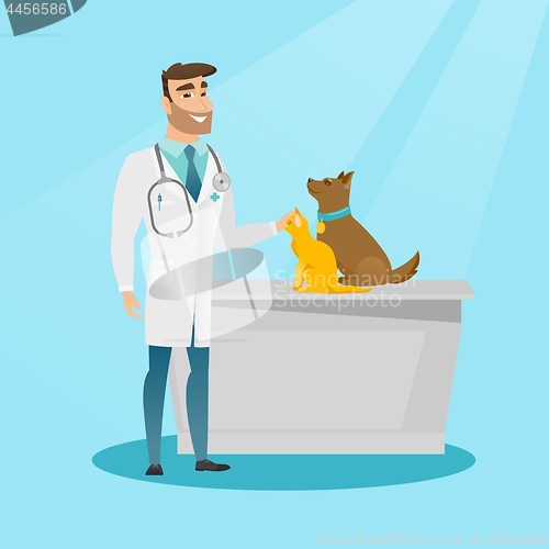 Image of Veterinarian examining dogs vector illustration.