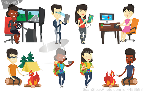 Image of Vector set of people using modern technologies.