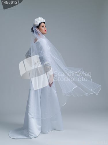 Image of young bride in a wedding dress with a veil