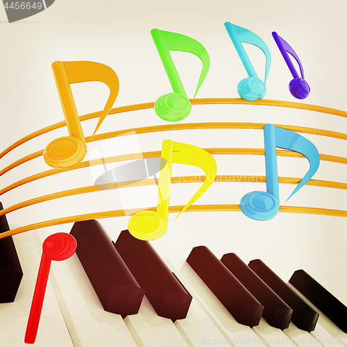 Image of music notes  background. 3D illustration. Vintage style