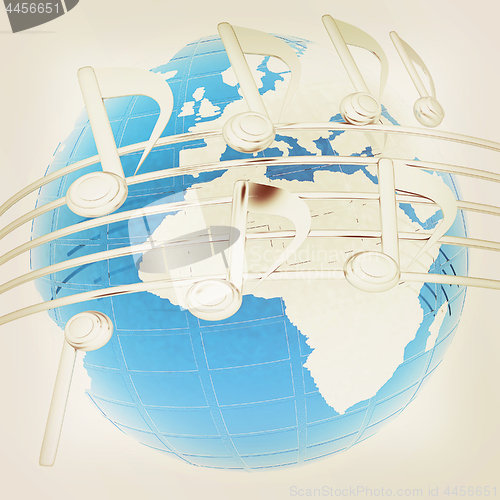 Image of music notes  background. 3D illustration. Vintage style