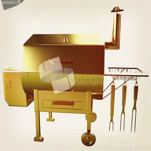 Image of Gold BBQ Grill. 3d illustration. Vintage style