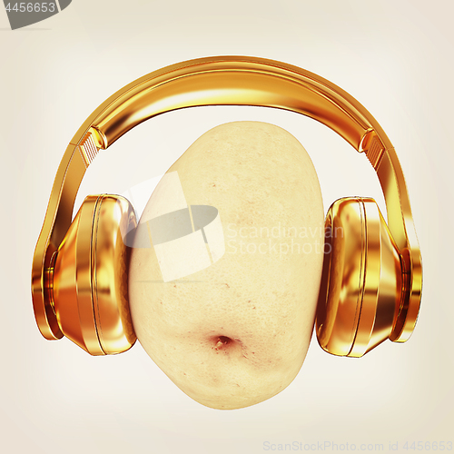 Image of potato with headphones on a white background. 3d illustration. V