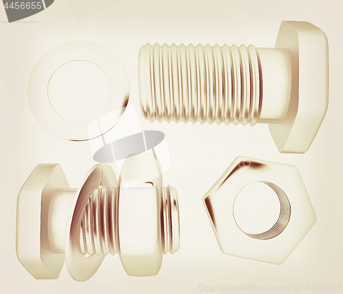 Image of Screws and nuts set. 3d illustration. Vintage style