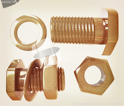 Image of Screws and nuts set. 3d illustration. Vintage style