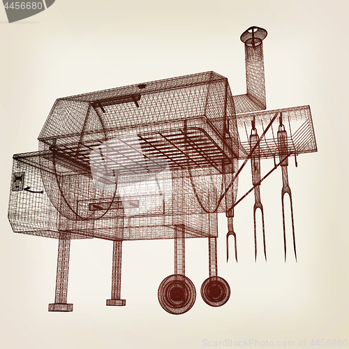 Image of BBQ grill. 3d illustration. Vintage style