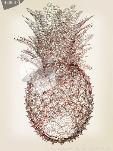 Image of Pineapple isolated on white background.3d illustration. Vintage 