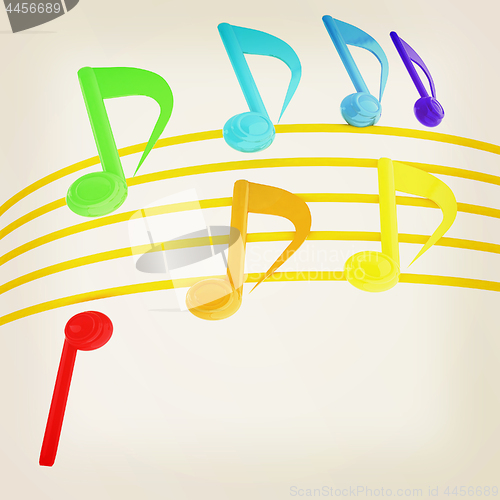 Image of music notes  background. 3D illustration. Vintage style