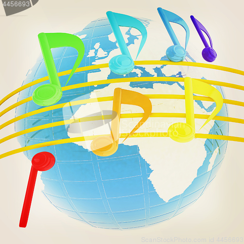 Image of music notes  background. 3D illustration. Vintage style