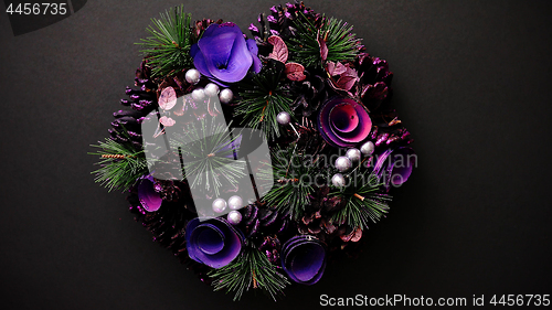 Image of Christmas Wreath on black Background
