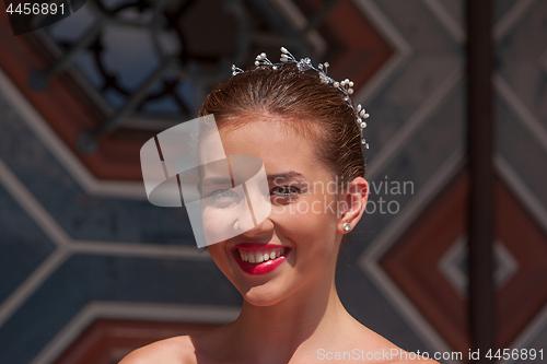 Image of Happy beautiful bride laughing close up