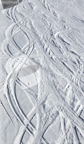 Image of Ski slope with trace from skis and snowboards