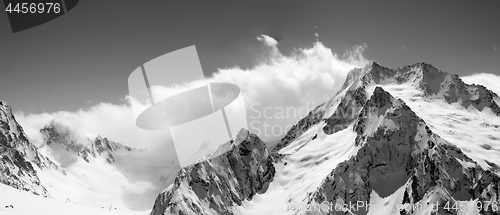 Image of Black and white panoramic view on snow mountains