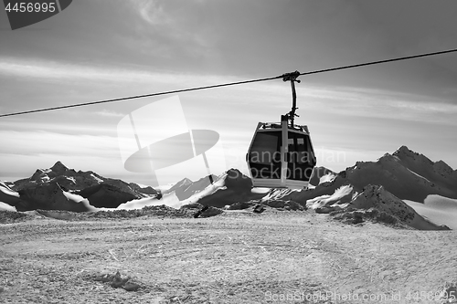 Image of Black and white view on gondola ski-lift