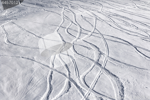 Image of Off-piste ski slope with trace from skis 