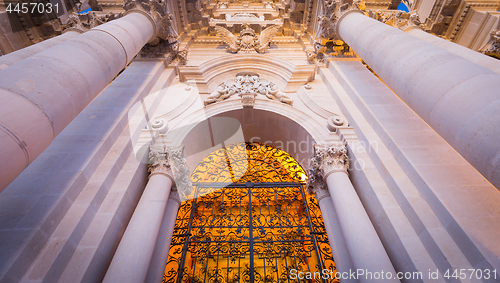 Image of Entrance of the Syracuse baroque Cathedral in Sicily - Italy