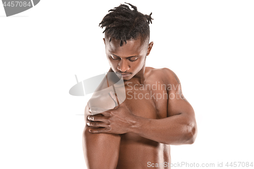 Image of Fit young man with beautiful torso isolated on white background