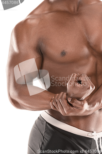 Image of Fit young man with beautiful torso isolated on white background