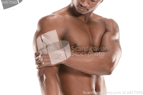 Image of Fit young man with beautiful torso isolated on white background