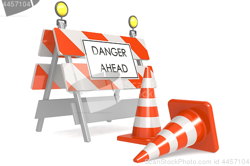 Image of Danger ahead sign with traffic cones