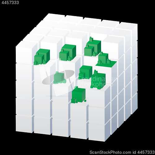 Image of Abstract cubes isolated on the black background with green parts