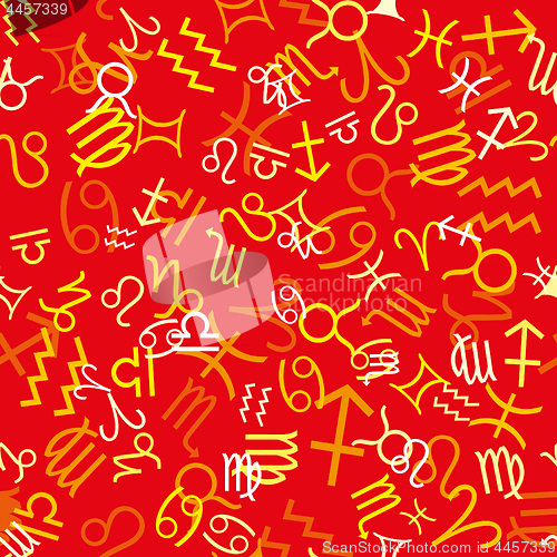 Image of Red seamless pattern with zodiac icons