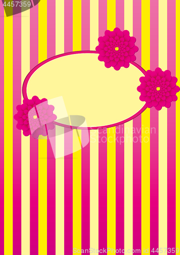 Image of Stripped background with flowers and frame for text