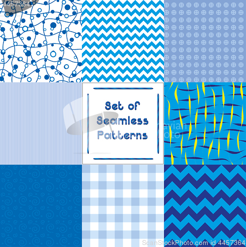Image of Set of abstract seamless backgrounds with blue pattern