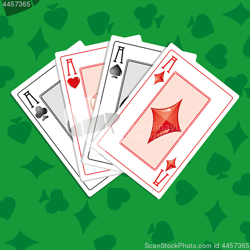 Image of Background with four aces on green  greencloth