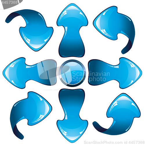 Image of Set of blue glitter arrows, show dirrections and turns  up, down, left, right