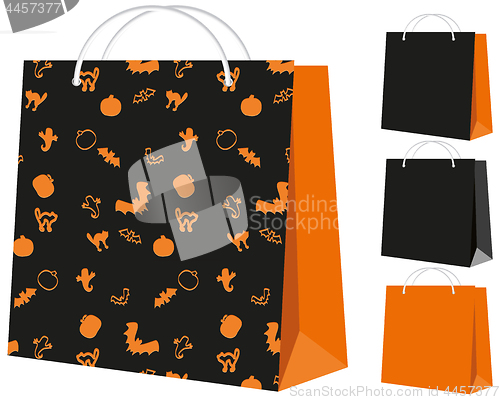 Image of Set of shopping bags: black and orange, and with the Halloween pattern