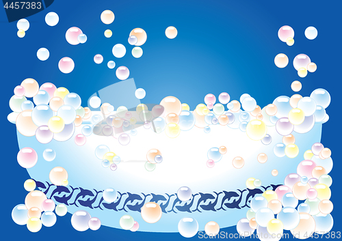 Image of A bathtub on blue background with bubbles