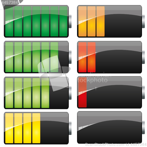 Image of Set of Battery charge showing stages of power running low and full