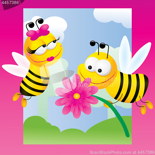 Image of Bees relations on pink background