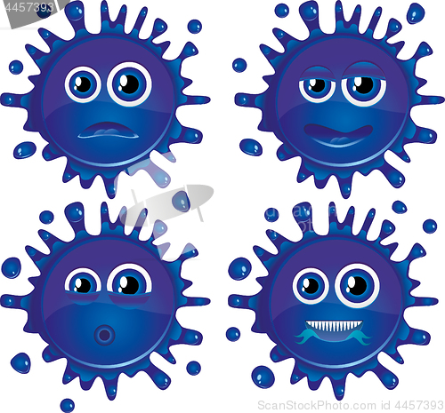 Image of Set of blue vector blots characters with different faces. Part 2