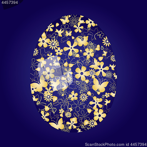 Image of Decorative easter egg on blue background