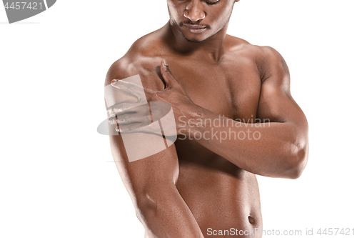 Image of Fit young man with beautiful torso isolated on white background