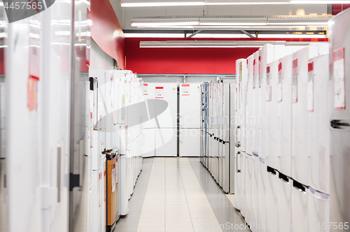 Image of rows of refrigerators in appliance store