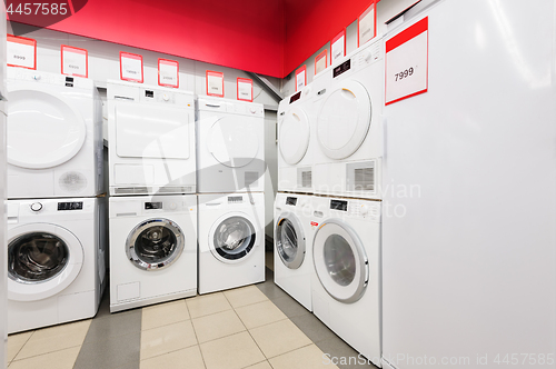 Image of washing mashines in appliance store