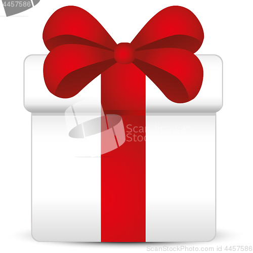 Image of White gift box with red ribbon