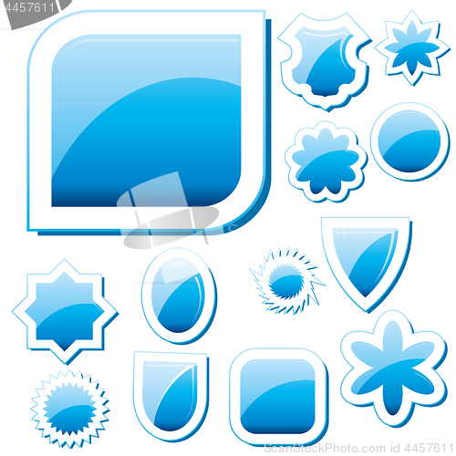Image of Set of blue glass buttons, glossy icons, web spheres