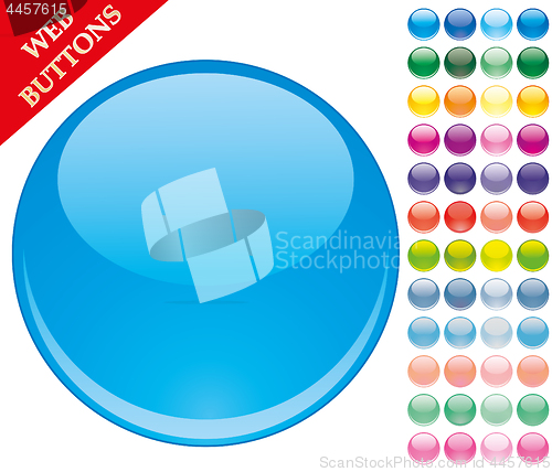 Image of Set of 49 colored glass buttons, glossy icons, web spheres